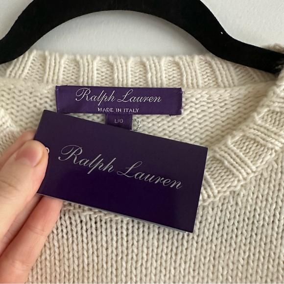 Ralph Lauren Purple Label Cream Cashmere Crewneck Sweater with American Flag NWT - Picture 6 of 7